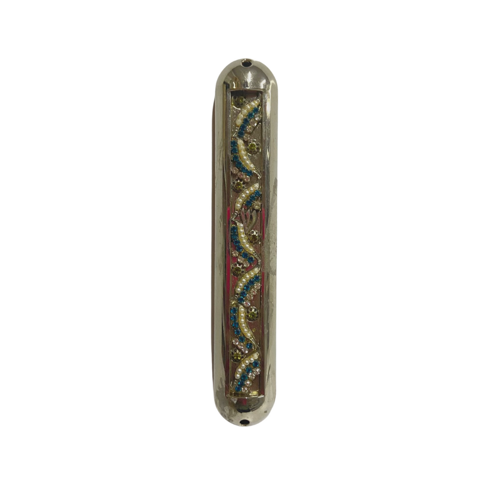 CAJAS DE MEZUZOT METALICA CON PIEDRITAS 12 CM