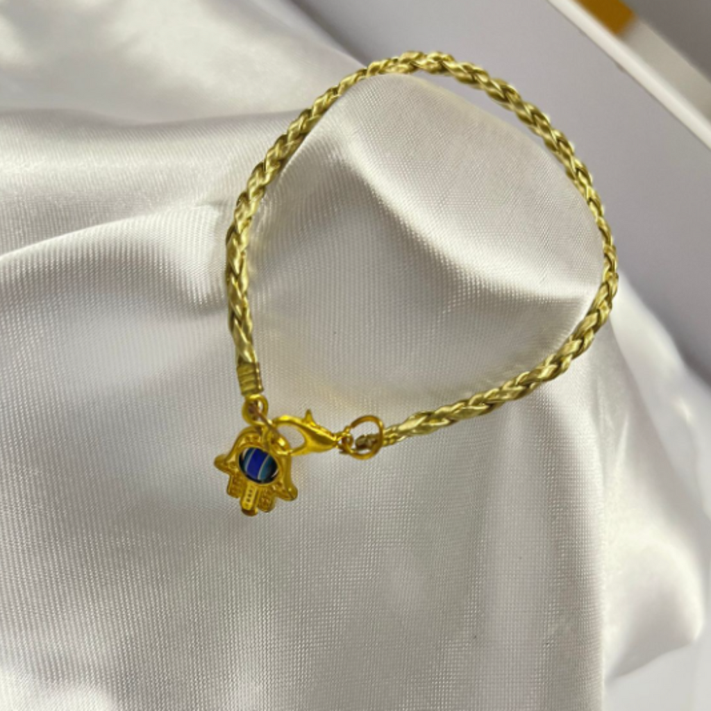 PULSERA TEJIDA HAMSA DORADA