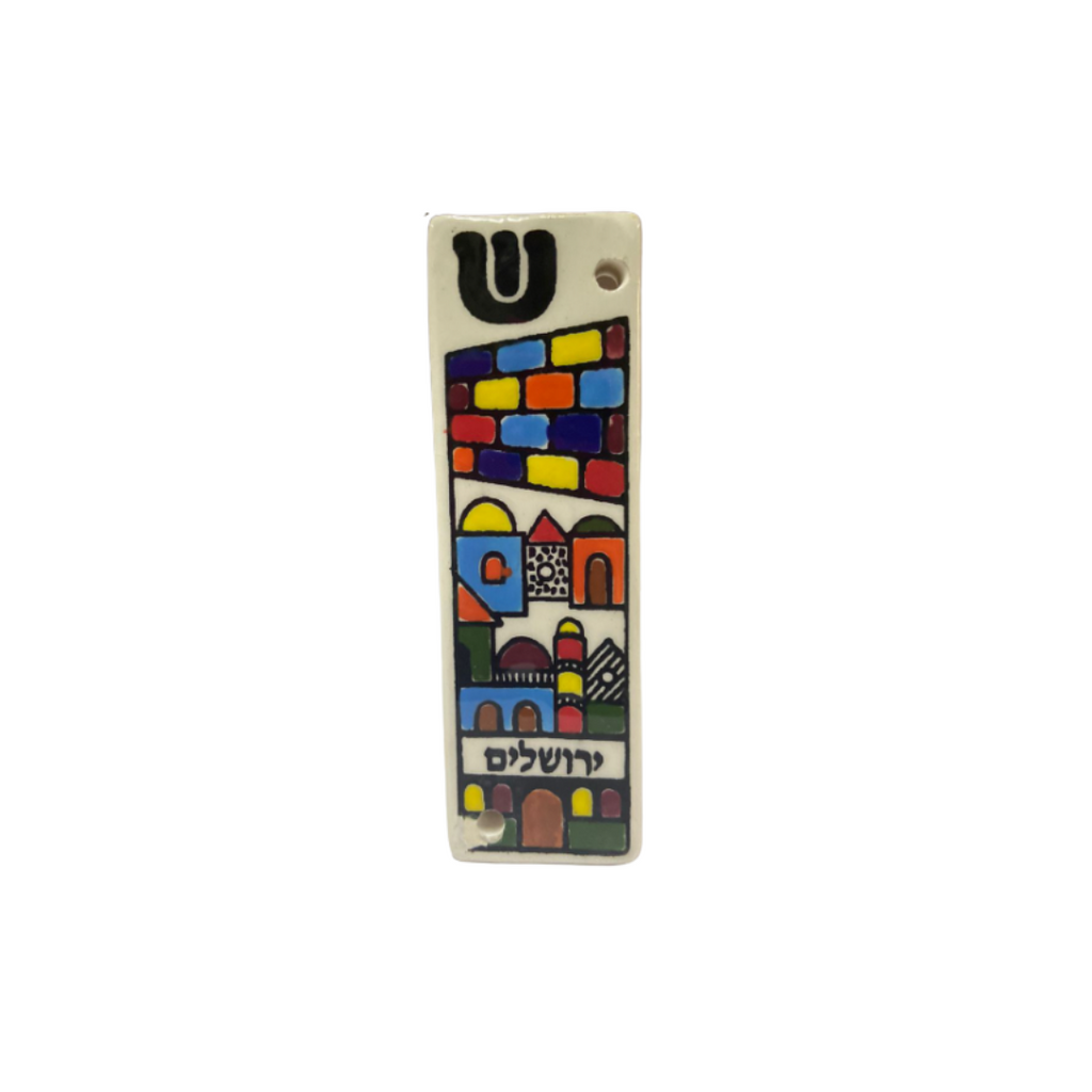 CAJA DE MEZUZOT JERUSALEN DE PORCELANA 7 CM