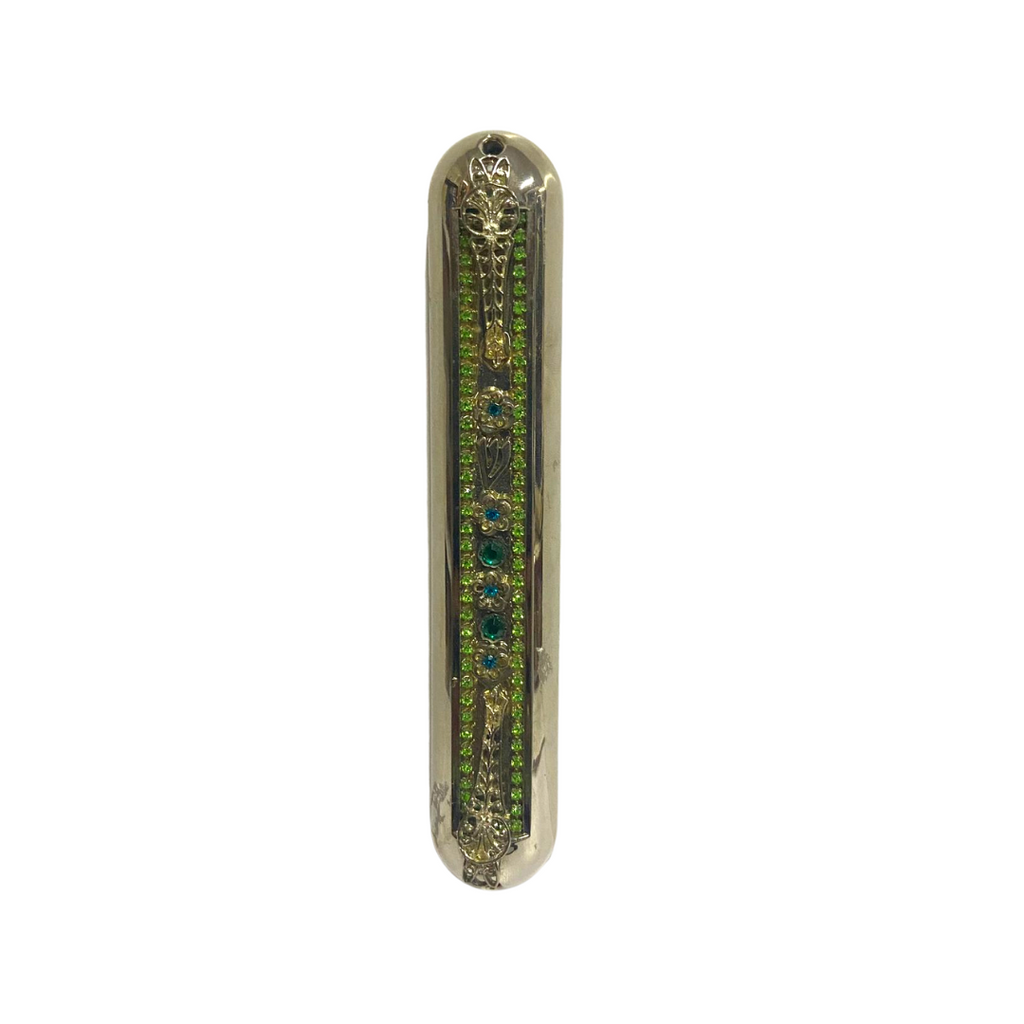 CAJA DE MEZUZAH METALICA  CON PIEDRITAS 12 CM