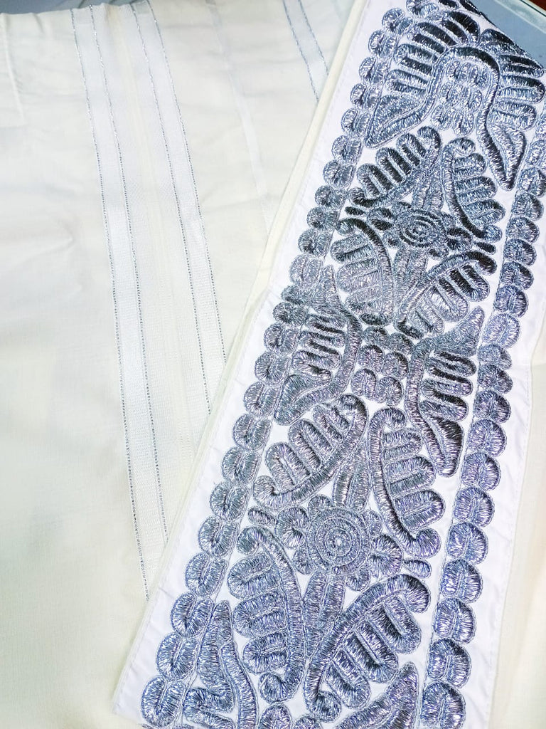 TALLIT JUDIO KOSHER BLANCO CON RAYAS PLATEADAS, CON ATARAH EN HILOS DE PLATA
