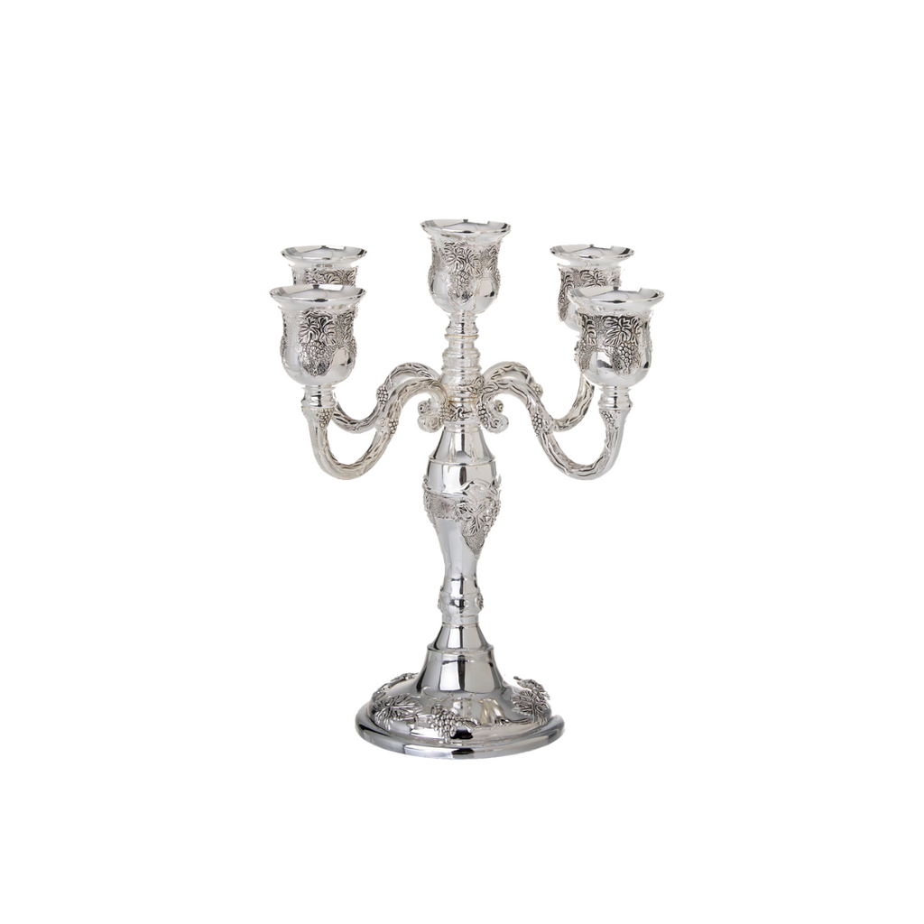 CANDELABRO PEQUEÑO 5 BRAZOS CON LABRADO DE UVAS